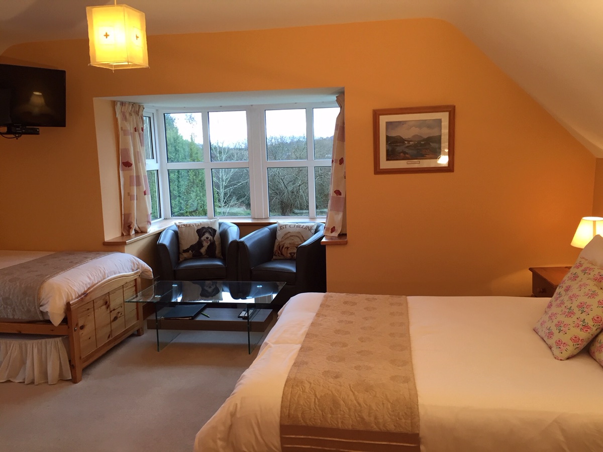 A spacious guest bedroom