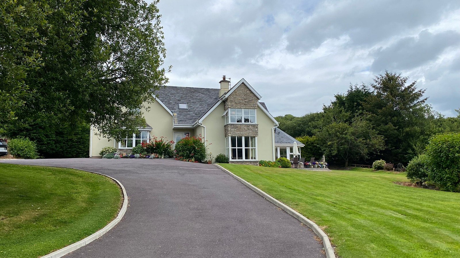 The lodge in its landscaped garden